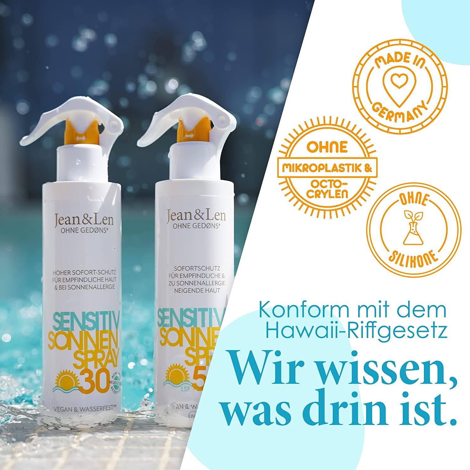 Jean & Len Sensitiv Sonnenspray 30LSF wasserfest, für empfindliche & zu Sonnenallergie neigende Haut