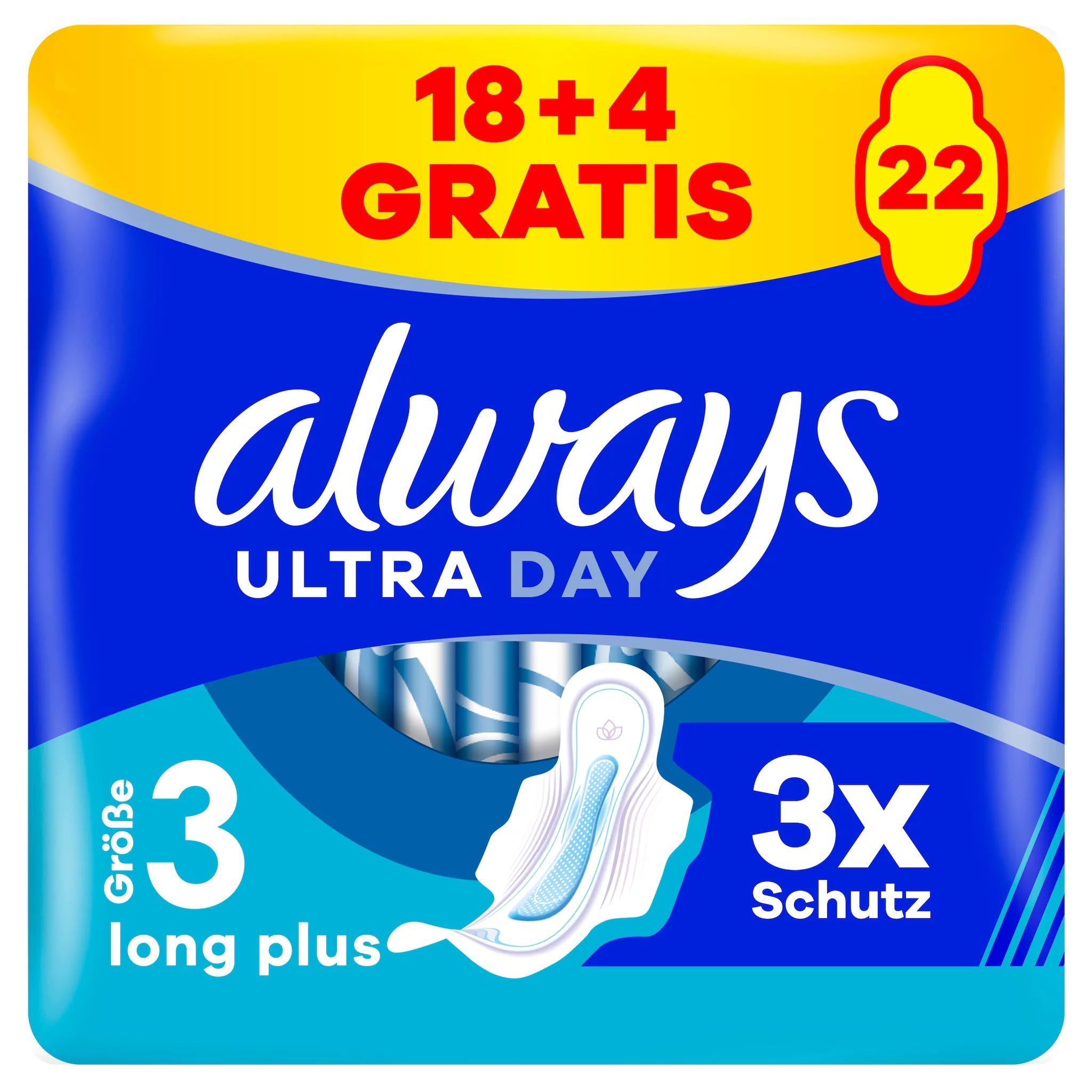 always Ultra Binde Long Plus mit Flügeln BigPack 18+4 Gratis Binden 22 St