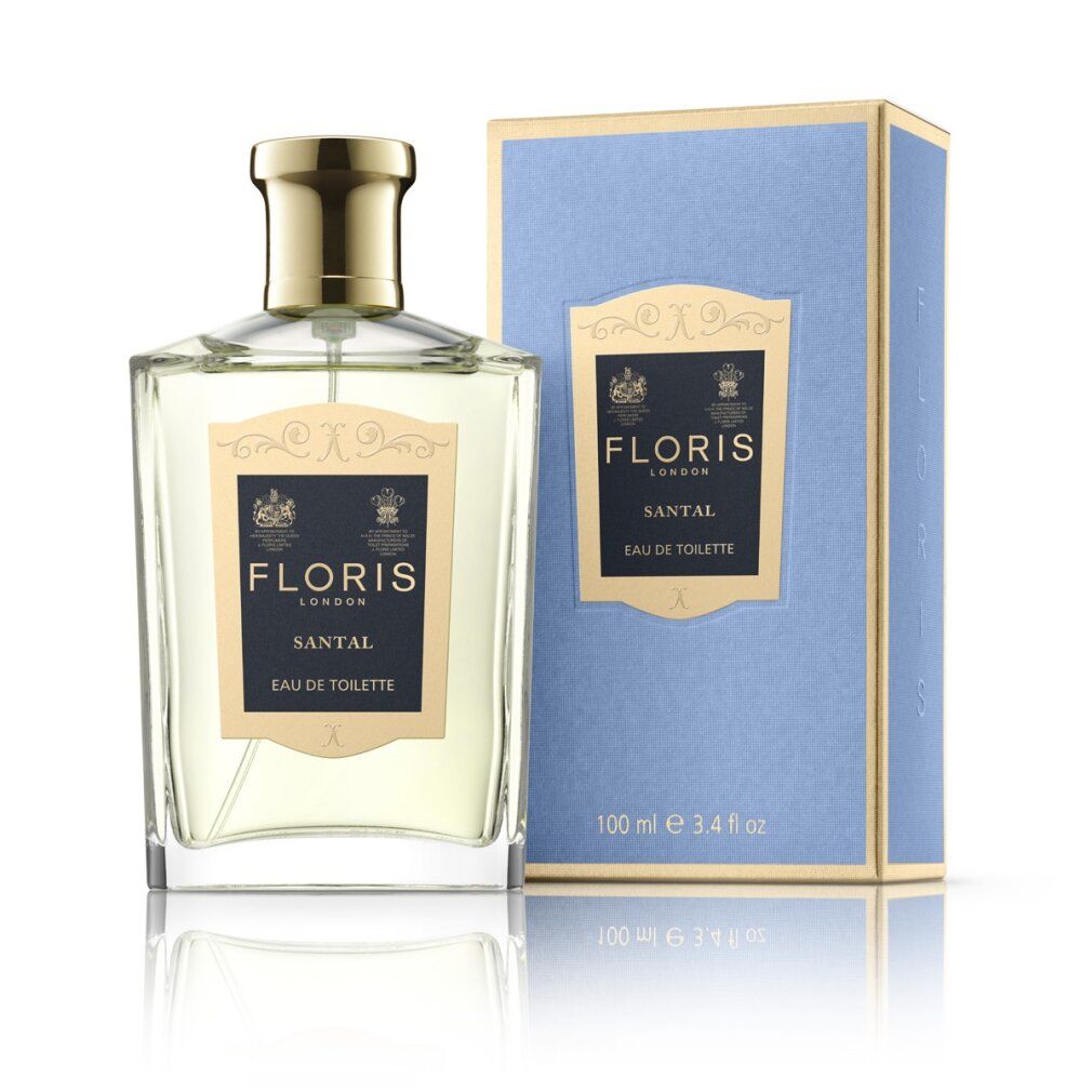Floris Santal Eau de Toilette Flakon und Verpackung, 100 ml.