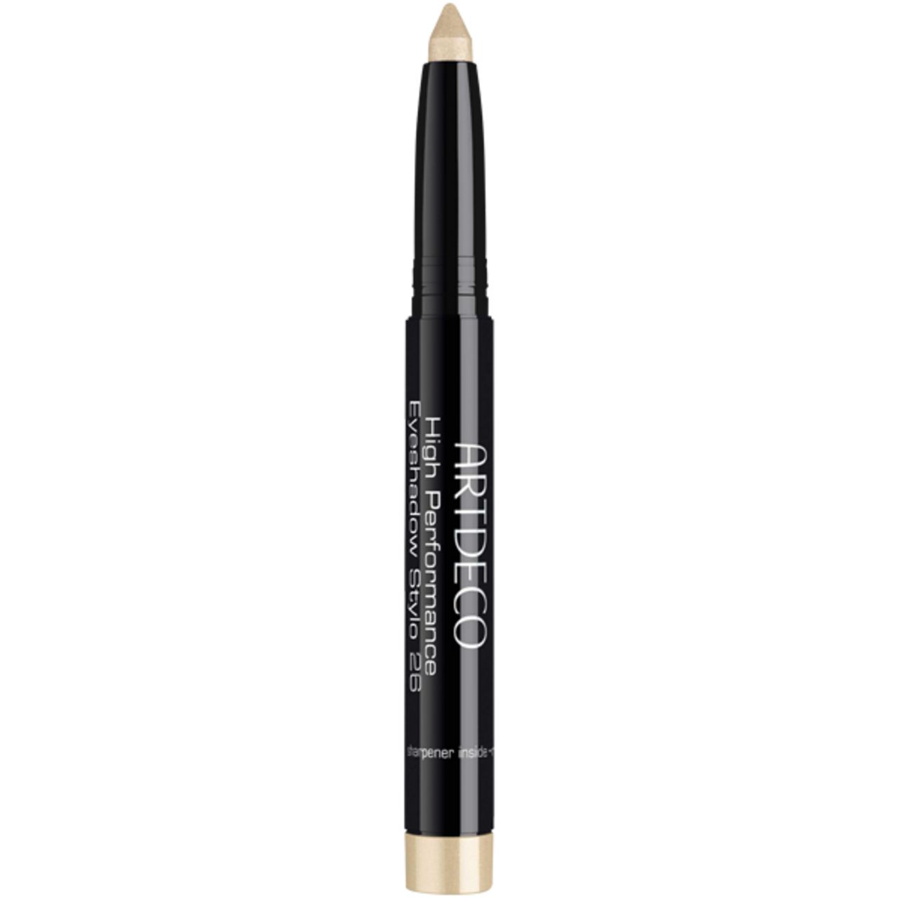 Artdeco High Performance Eyeshadow Stylo. Schwarzer Stift mit beiger Spitze. Produktbeschriftung: Eyeshadow Stylo 28.
