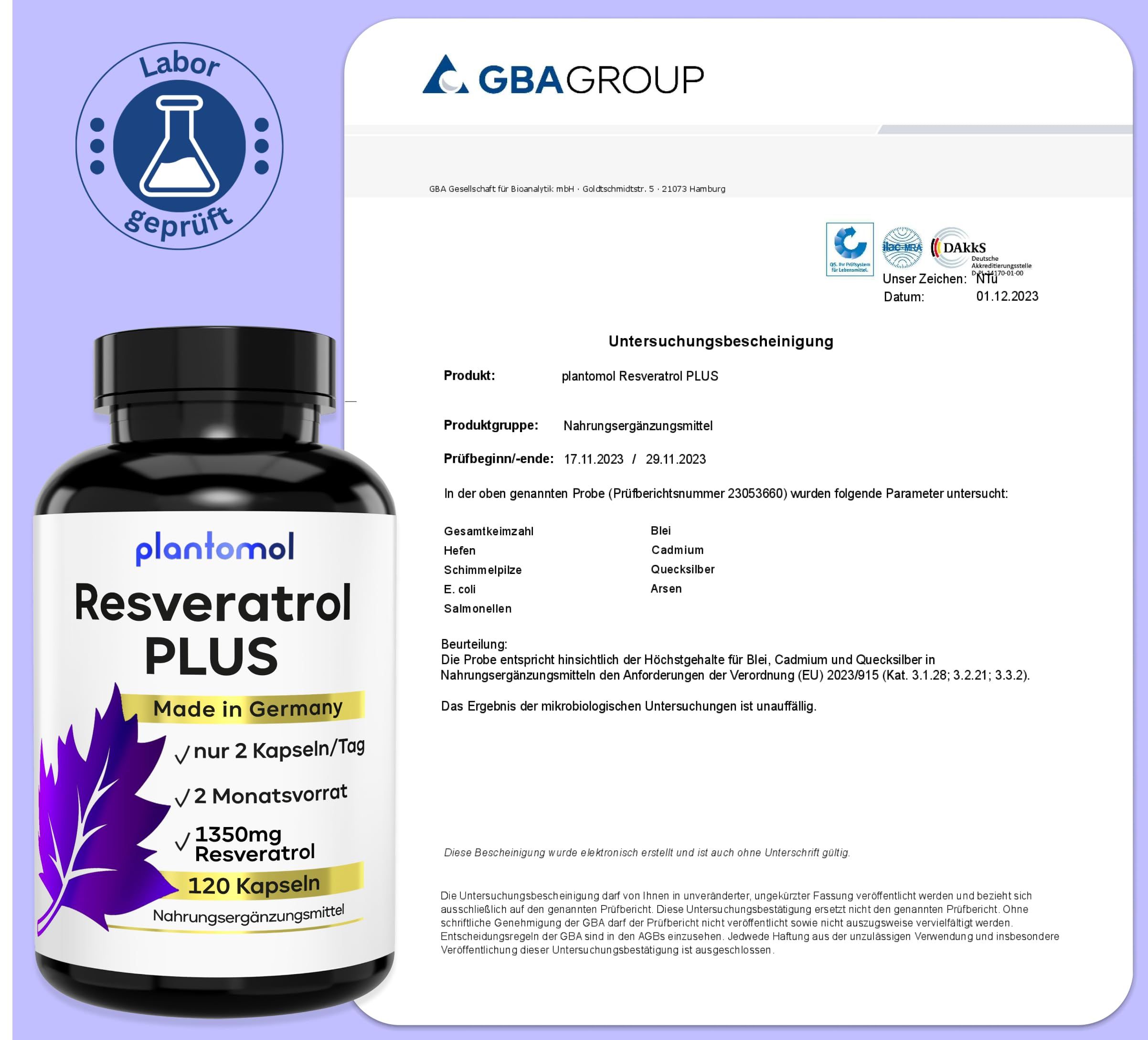 plantomol® Resveratrol PLUS - 1350mg Trans-Resveratrol Extrakt mit Piperin - 100:1 Extrakt