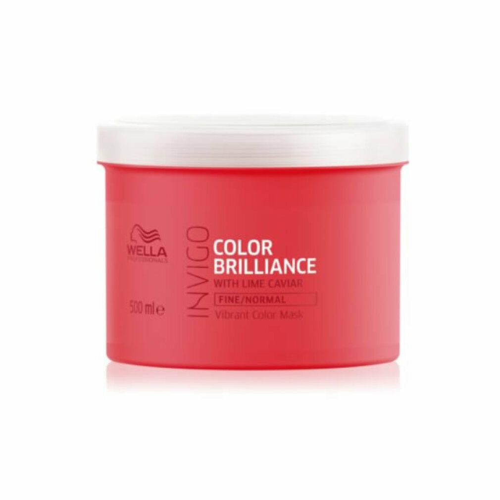 Rote Dose mit weißem Deckel. Aufschrift: Invigo Color Brilliance, mit Limettenkaviar. 500 ml.