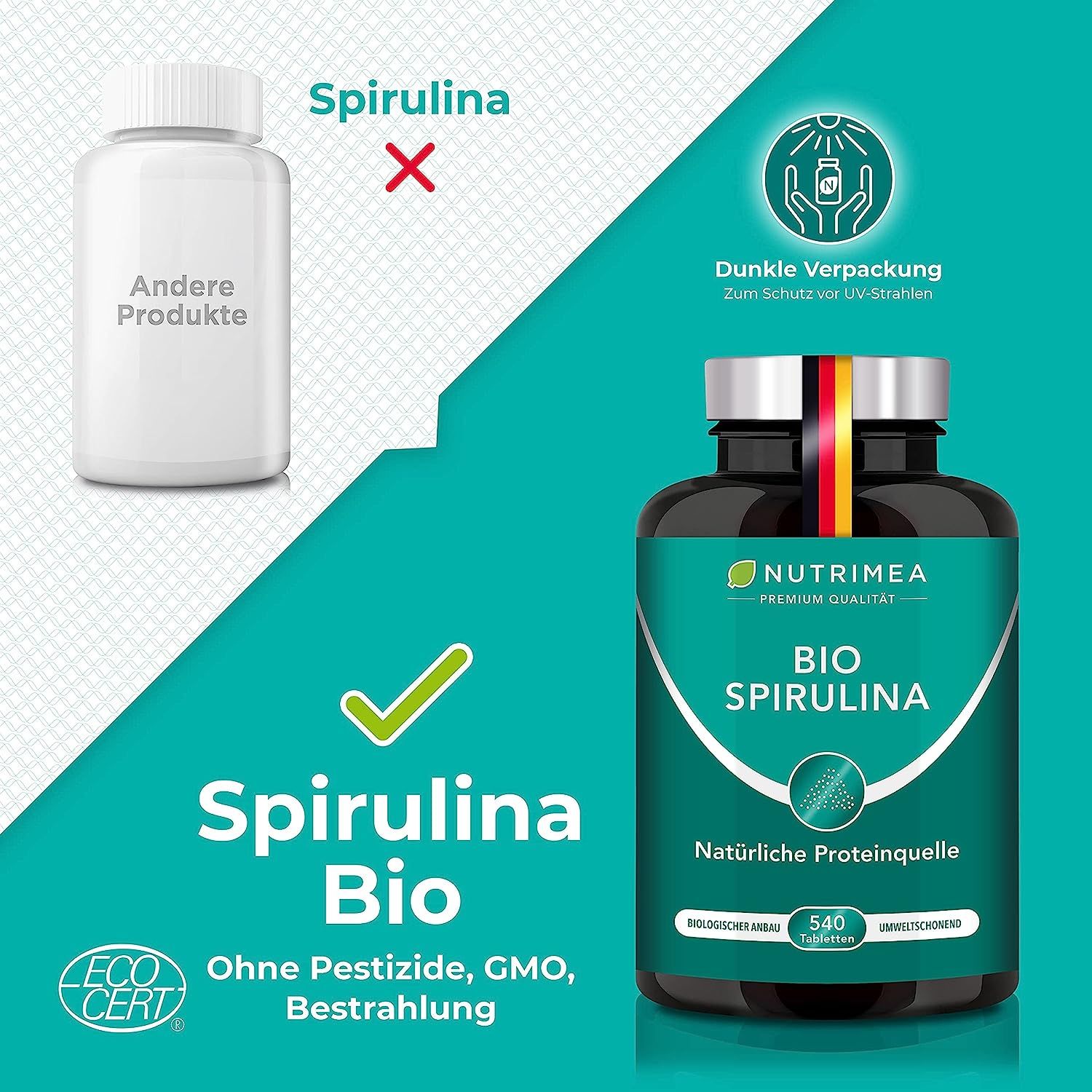 Nutrimea Spirulina Presslinge | ZERTIFIZIERTE BIO-QUALITÄT | Laborgeprüft & Ohne Zusätze