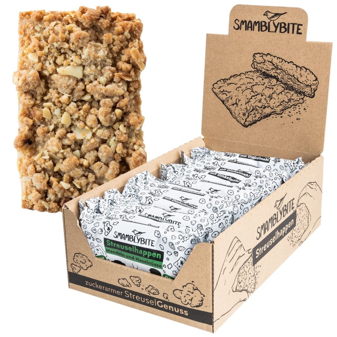 Smamblybite zuckerarme Streuselhappen mit Dinkel Mandeln und Haselnüsse 540 g
