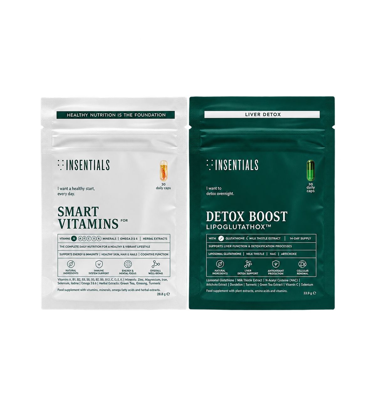 Insentials - Essentials Pack - supporto quotidiano per energia, funzione epatica e salute femminile