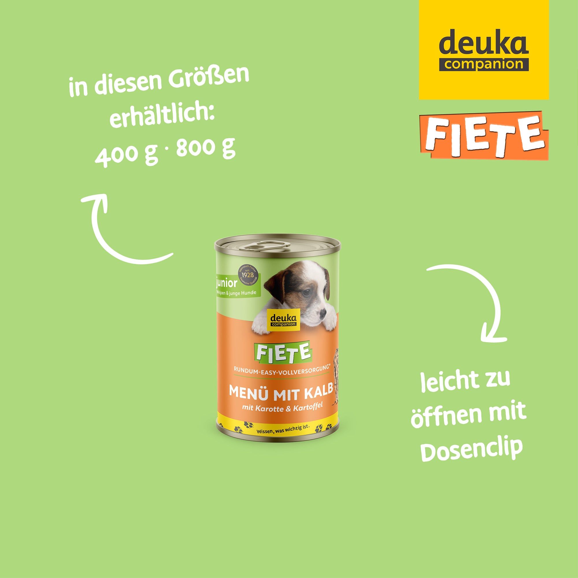 FIETE Junior Menü mit Kalb, Karotte und Kartoffel - Nassfutter für Welpen