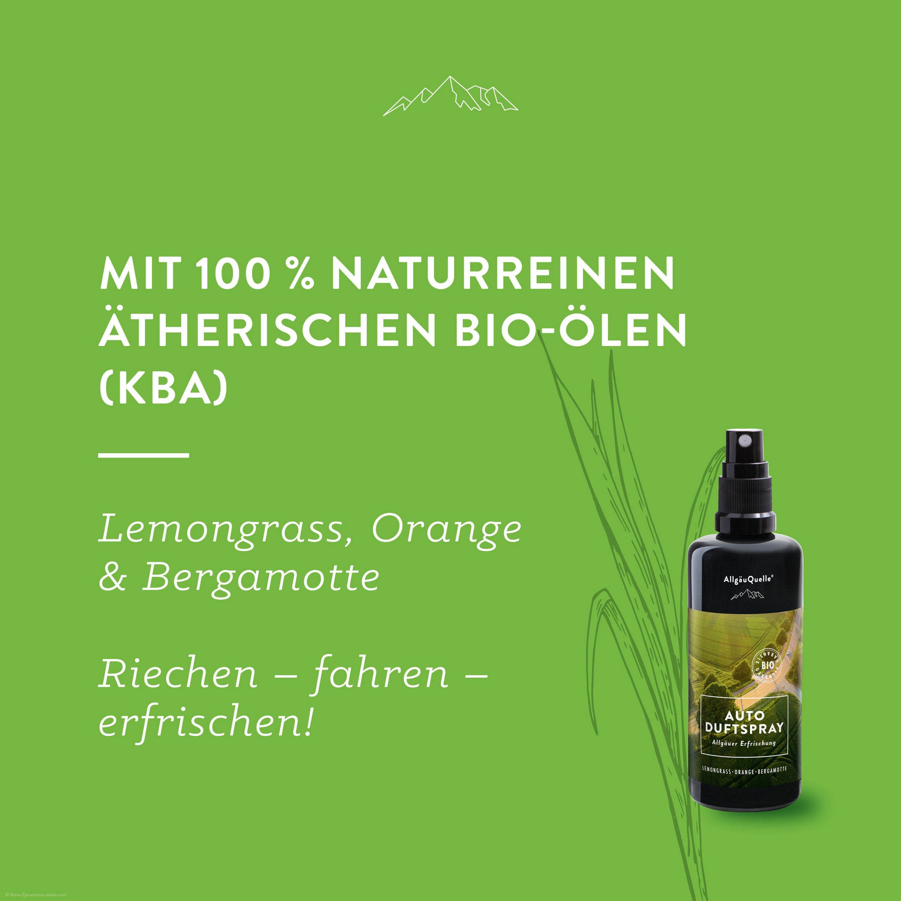 AllgäuQuelle Bio Autoduft-Set Lufterfrischer Lemongrass mit Zirben-Säckchen als natürlichem Duftbaum
