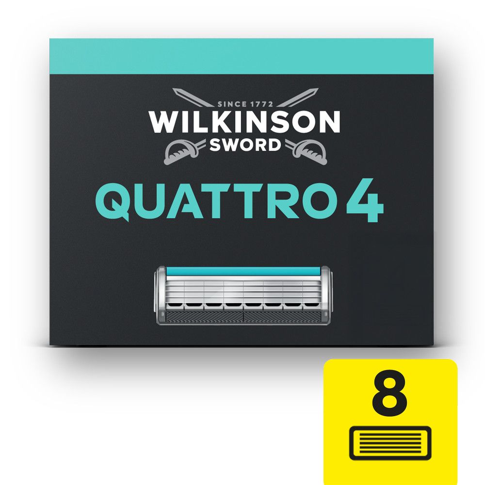 Wilkinson Sword Quattro 4 Rasierklingen-Verpackung. Enthält 8 Klingen.