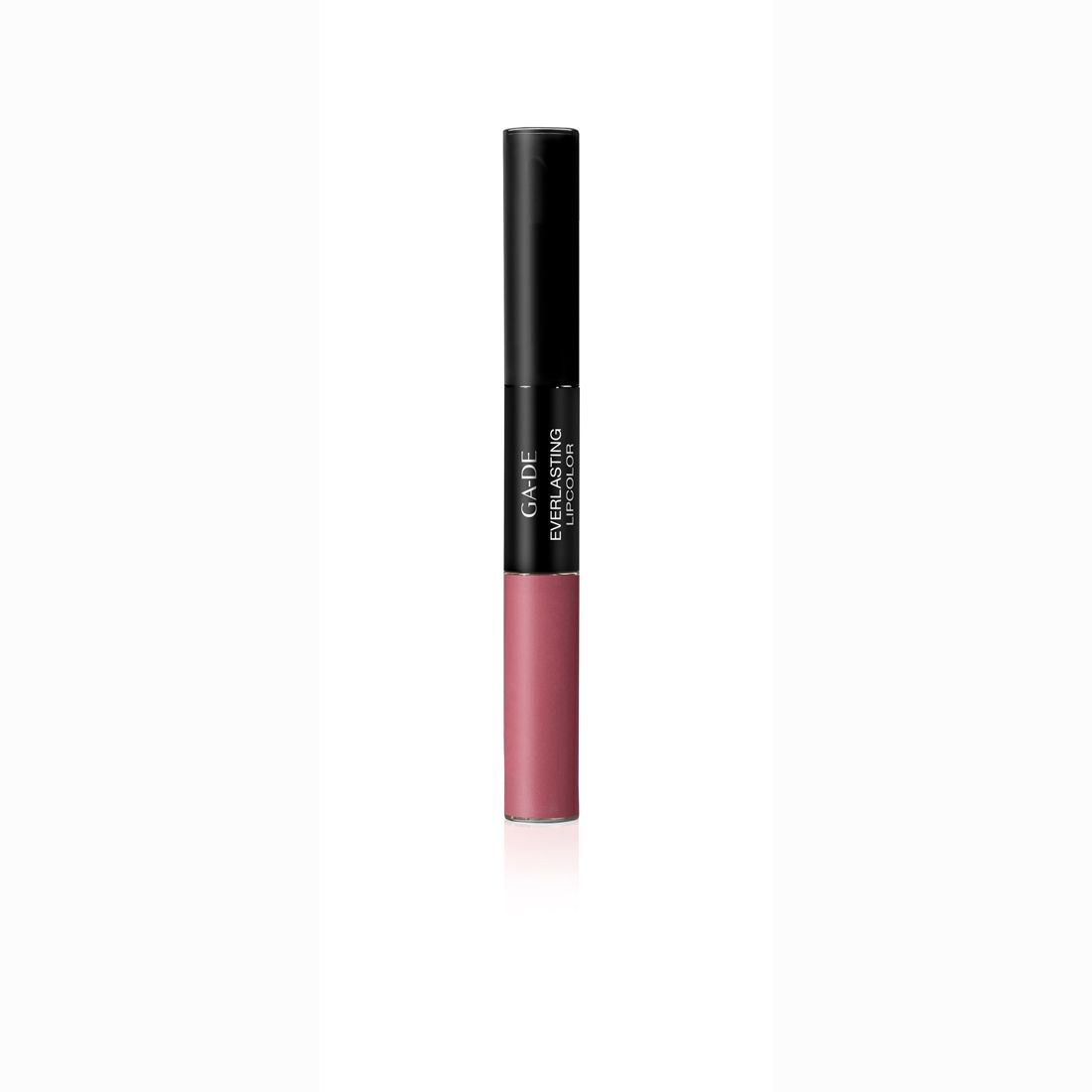 Doppel-Lippenstift mit schwarzem Deckel. Aufschrift: GA-DE Everlasting Lipcolor. Unterer Teil rosa.