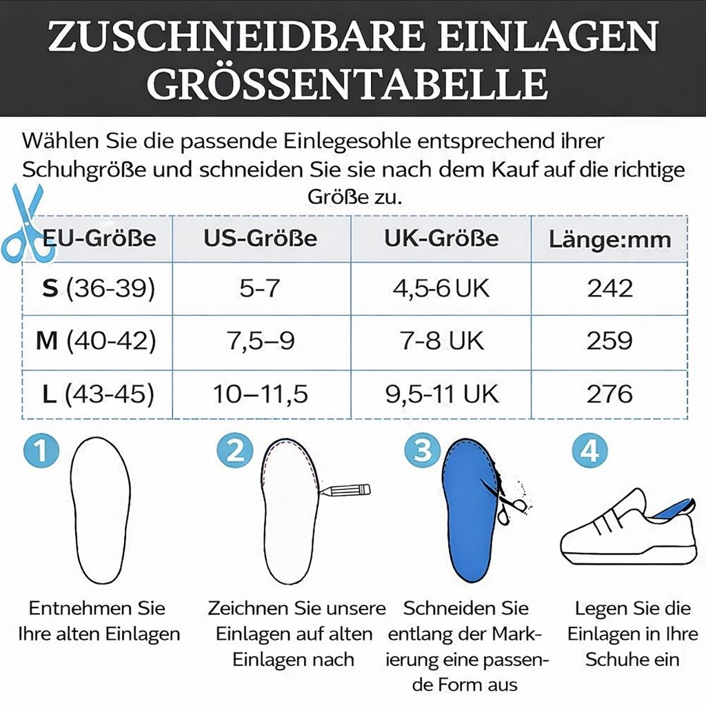 COOL-i Orthopädische 3D Einlegesohlen,Fußgewölbestütze, atmungsaktiv & zuschneidbar
