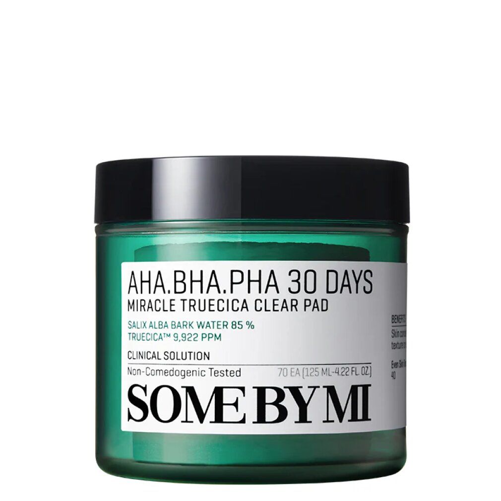 SOMEBYMI AHA-BHA-PHA 30 Days Miracle Truecica Clear Pad im grünen Behälter.