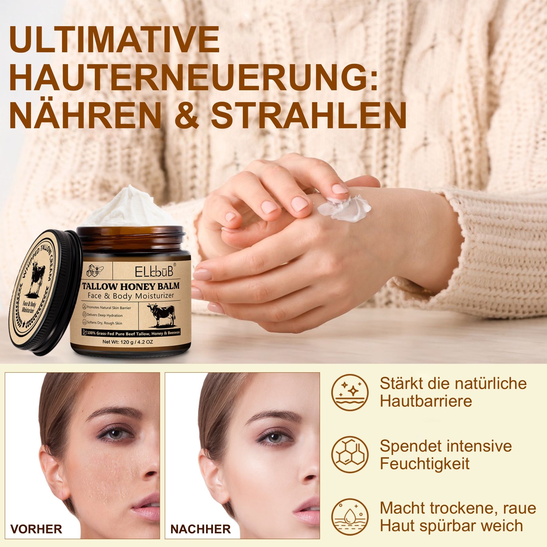 P-Beauty Tagescreme Honig Beef Tallow für Hautpflege