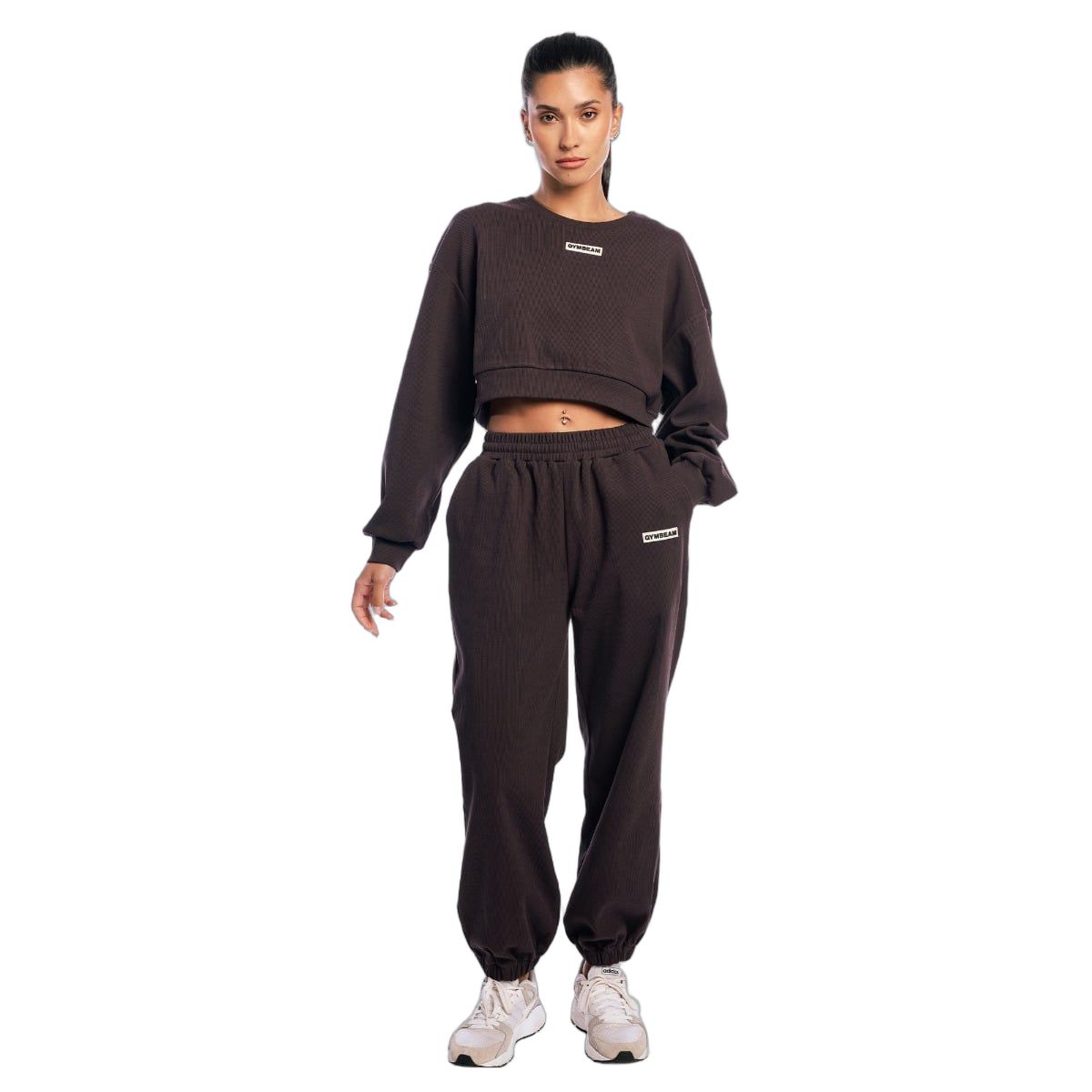 GymBeam Sweatshirt Damen Cropped Oversized ohne Kapuze Tee Brown