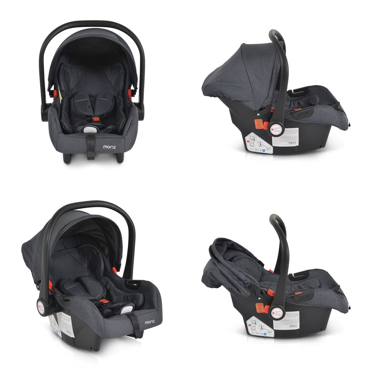 Baby-Autositz in Grau mit verstellbarem Griff und Sonnendach.