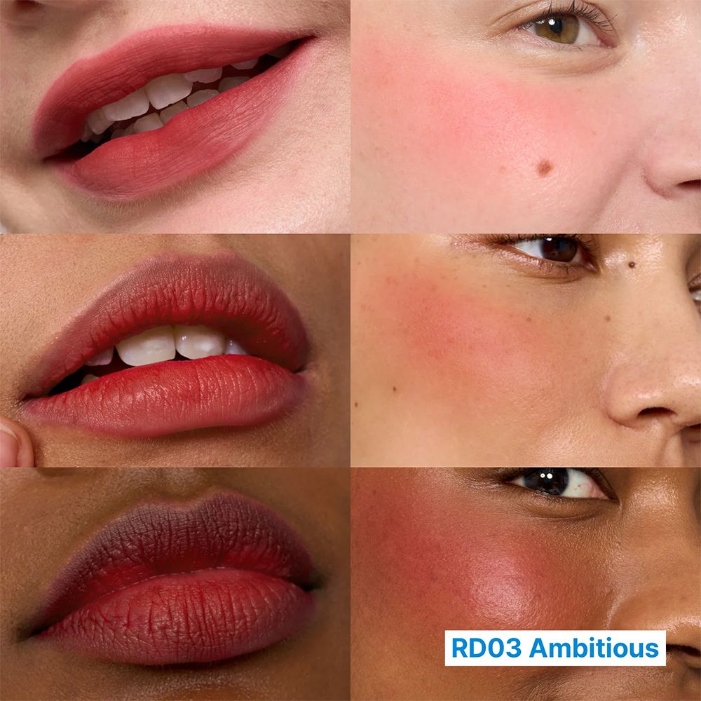 Lippen und Wangen in verschiedenen Hauttönen mit RD03 Ambitious.