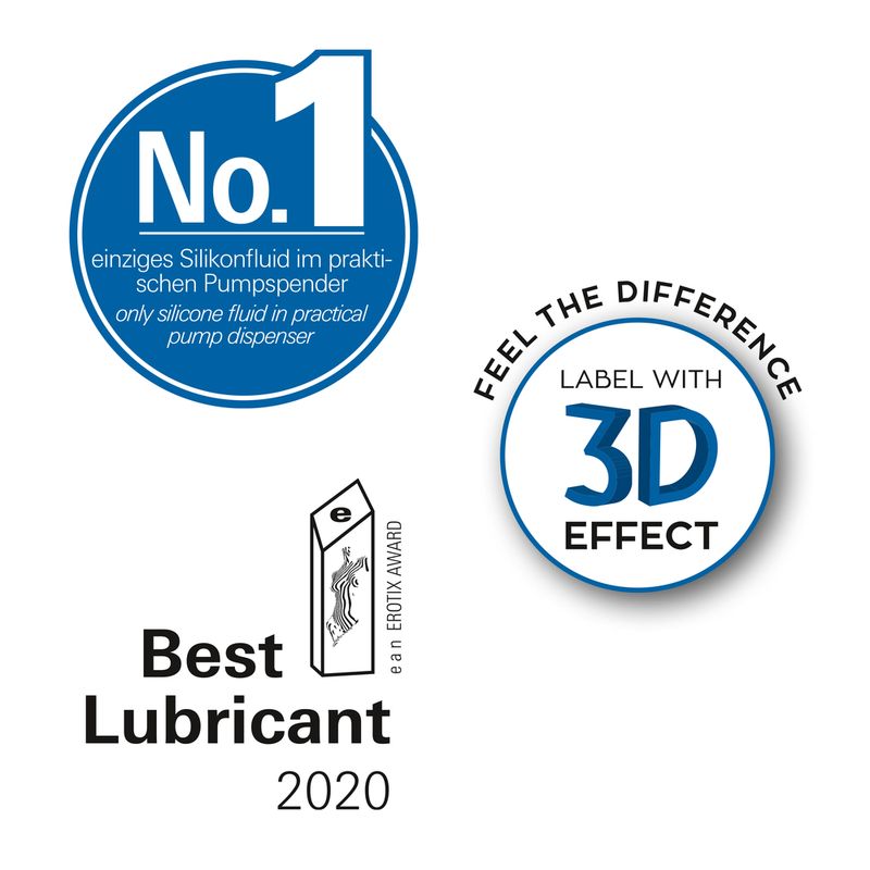 Drei Logos: Nr. 1, einziges Silikonfluid im praktischen Pumpspender. Best Lubricant 2020. Feel the difference.
