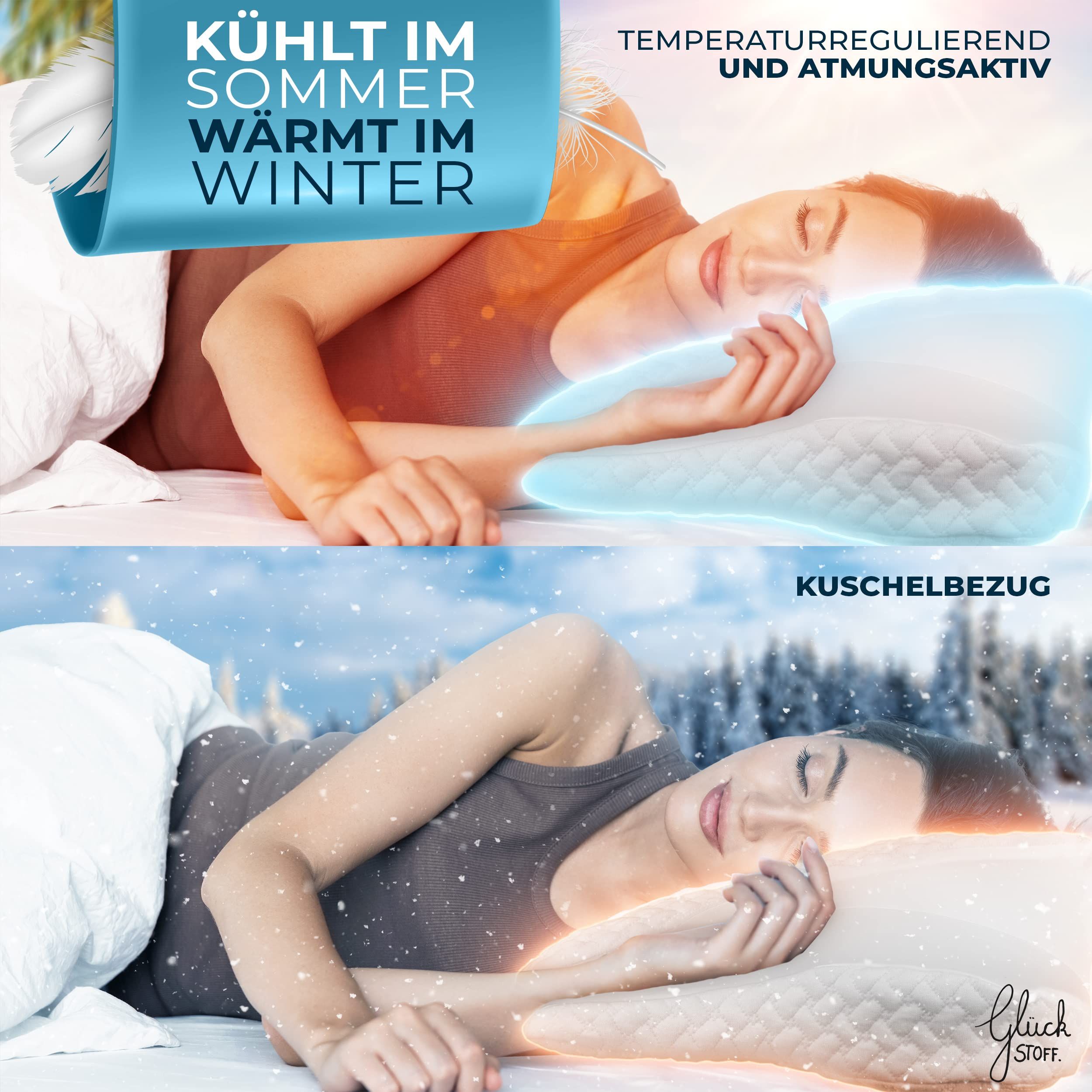 Orthopädisches Kissen, kühlt im Sommer, wärmt im Winter. Temperaturregulierend und atmungsaktiv. Mit Kuschelbezug.