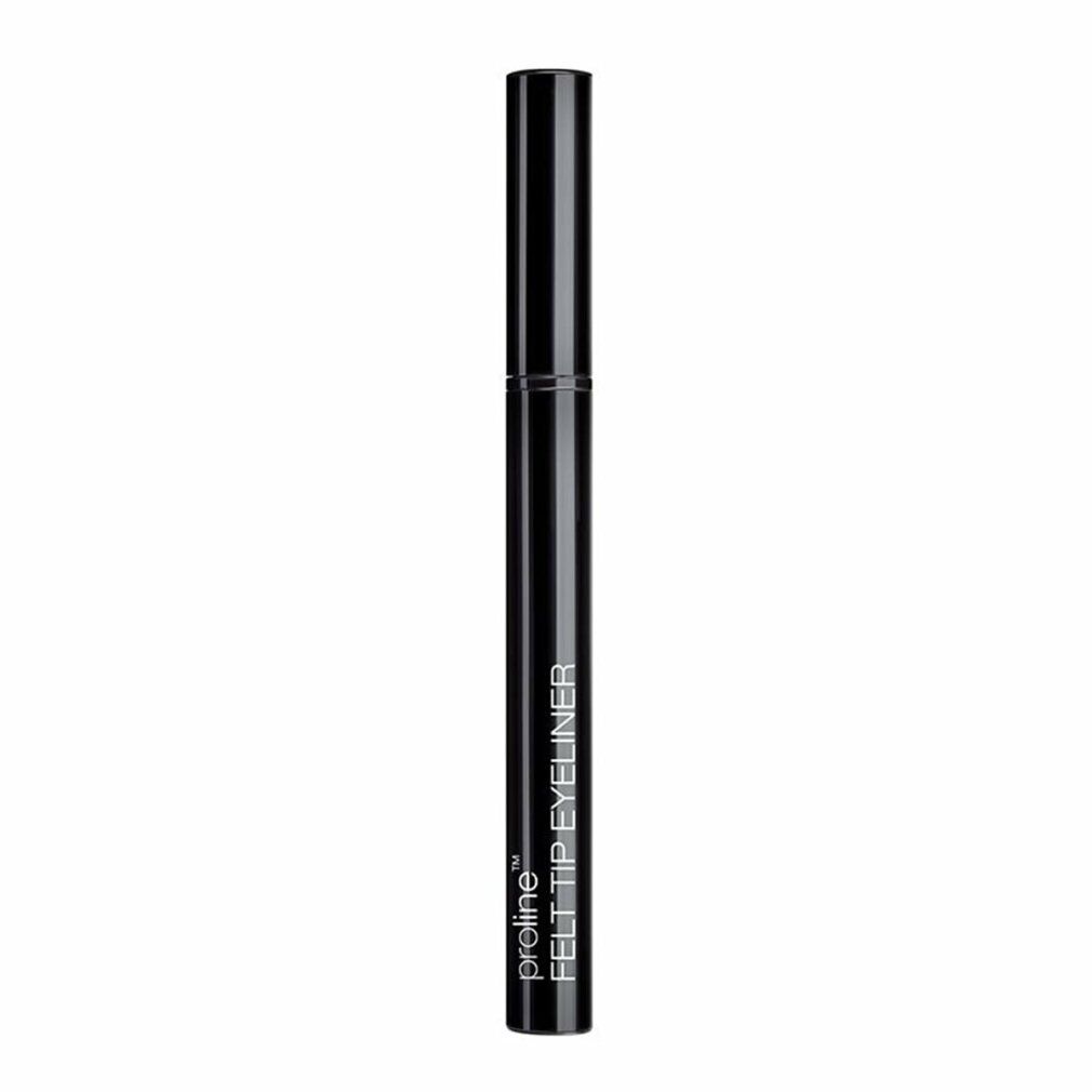 Schwarzer Eyeliner mit Filzspitze. Der Stift ist schwarz und hat den Schriftzug "proline FELT TIP EYELINER".