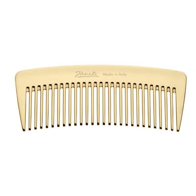 Goldfarbener Kamm mit feinen Zinken. Aufschrift "Janeke Made in Italy".