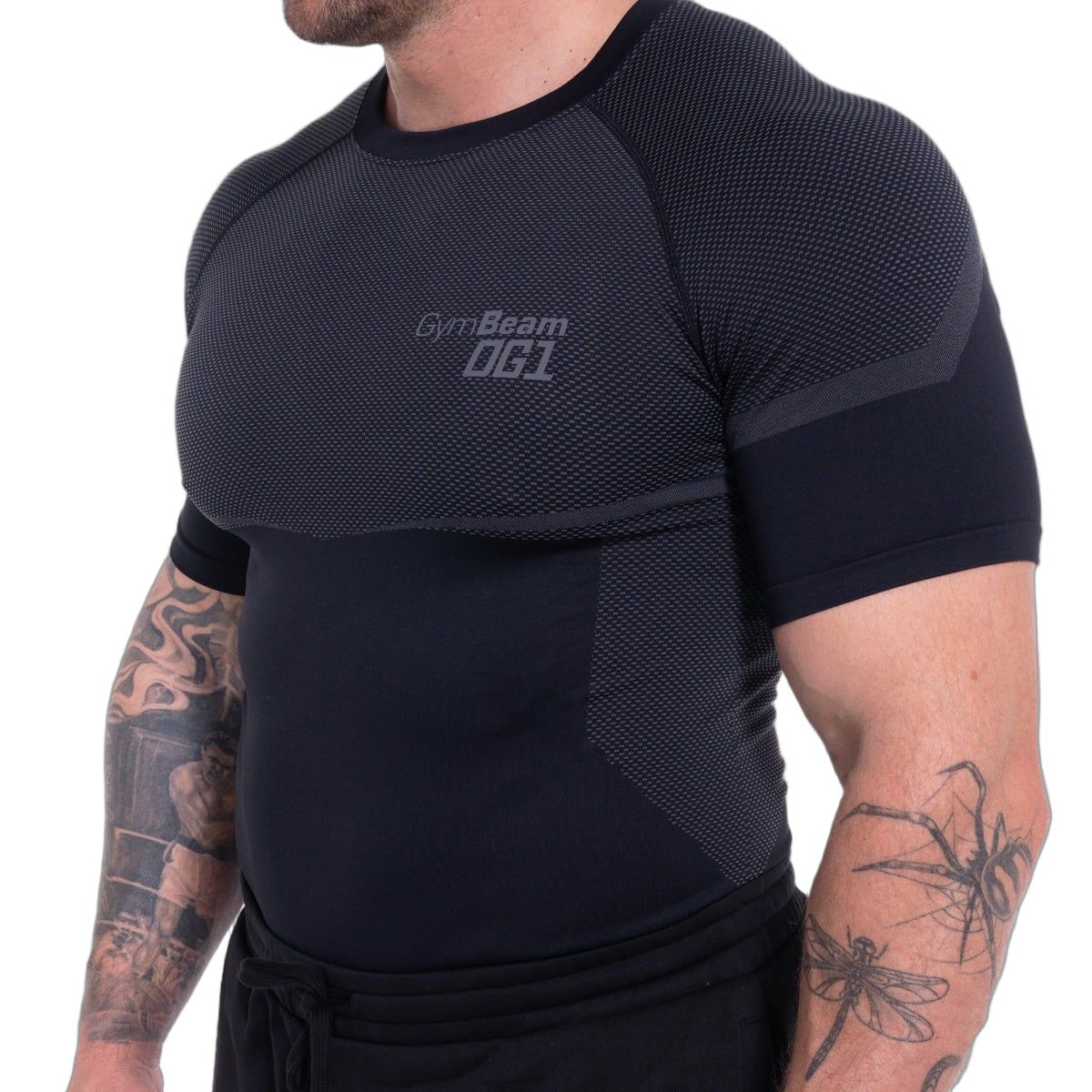 GymBeam T-Shirt Herren nahtlos Kurzarm Schwarz/Grau