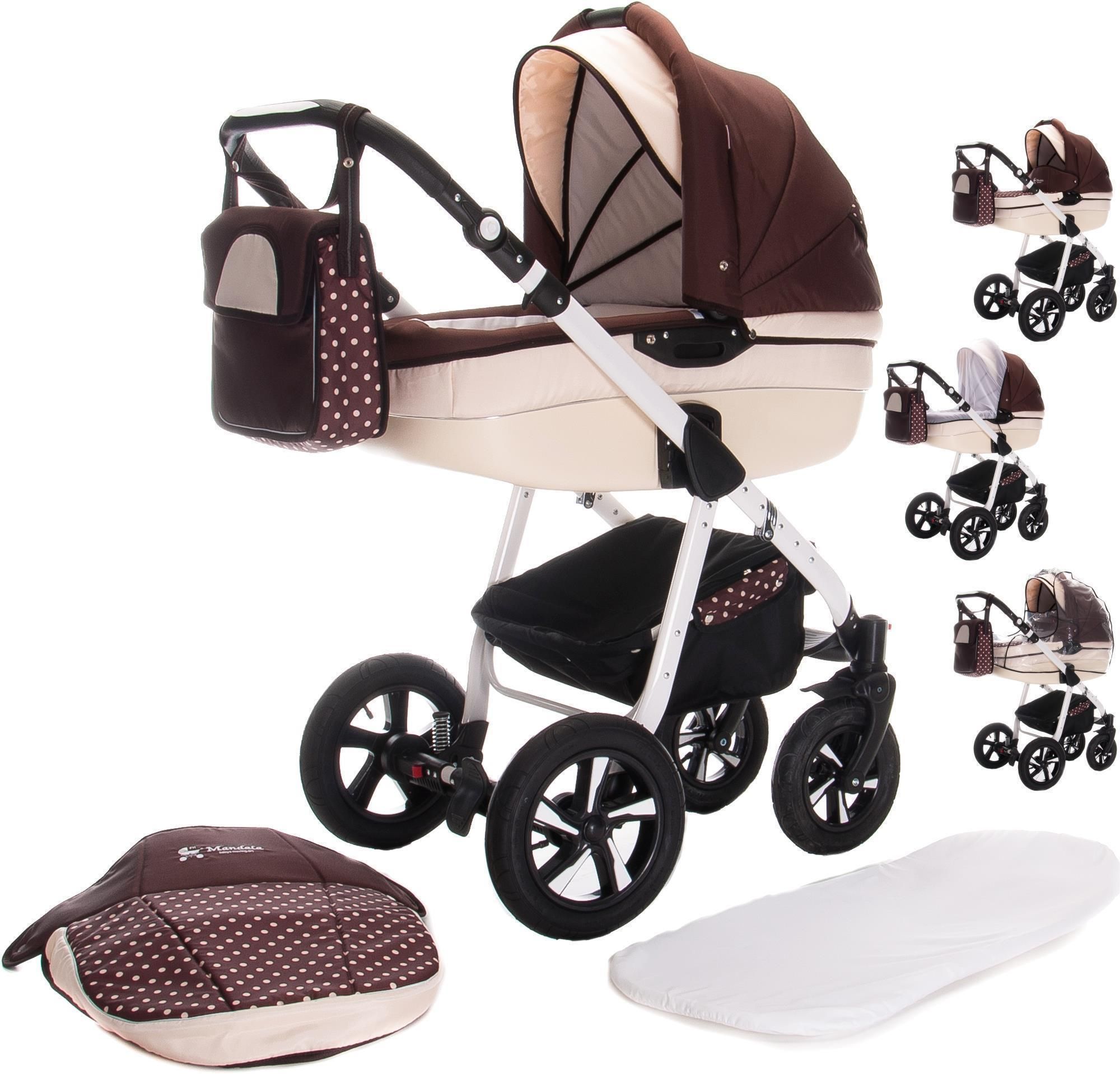 Friedrich Hugo Mandala 4 in 1 Kinderwagen Komplettset ISOFIX Basis Luftreifen, Caffè Lungo