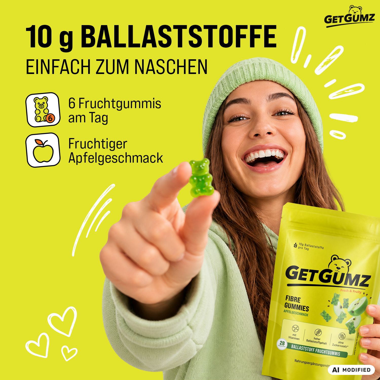 GetGumz Ballaststoff Gummibärchen: 10g Ballaststoffe, 28 Portionen, 504g.