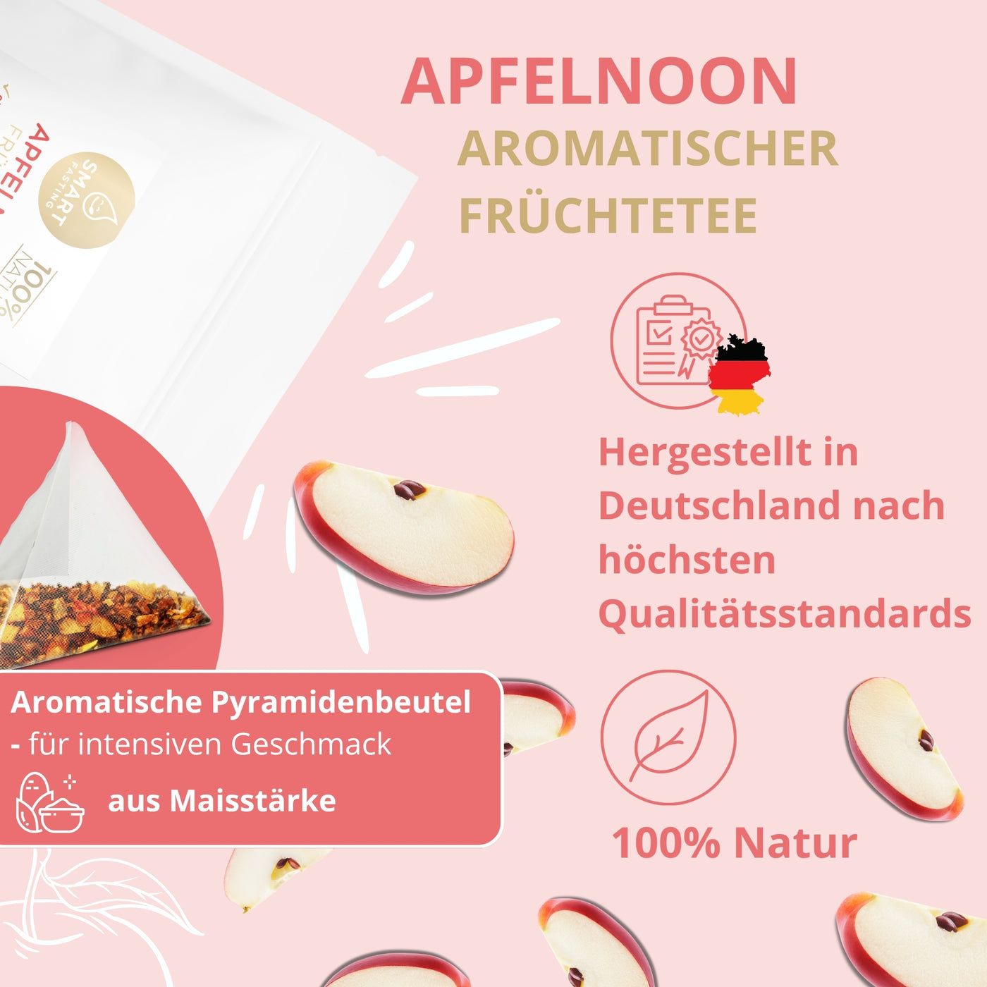 Smart Fasting® Früchtetee Apfel - 97% Apfelstücke - naturbelassen, vegan, 21 Beutel
