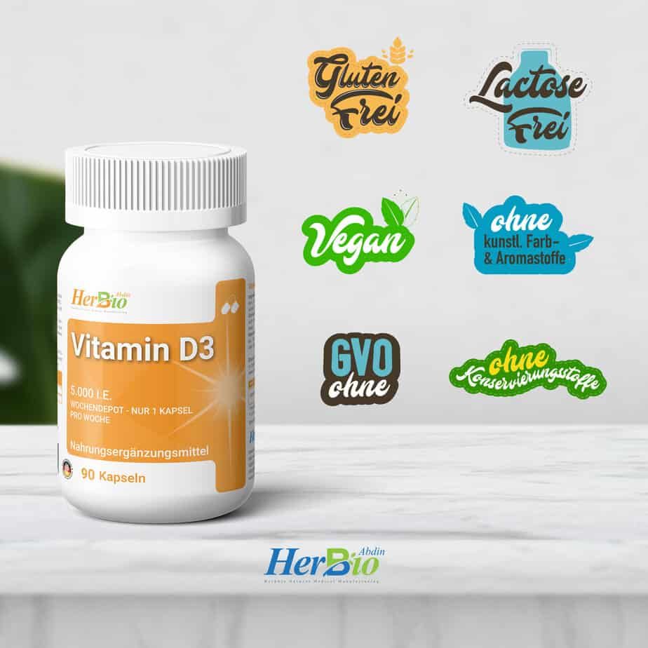 HerbBio Vitamin D3 5000 I.E. – hochdosiert für Immunsystem & Knochen