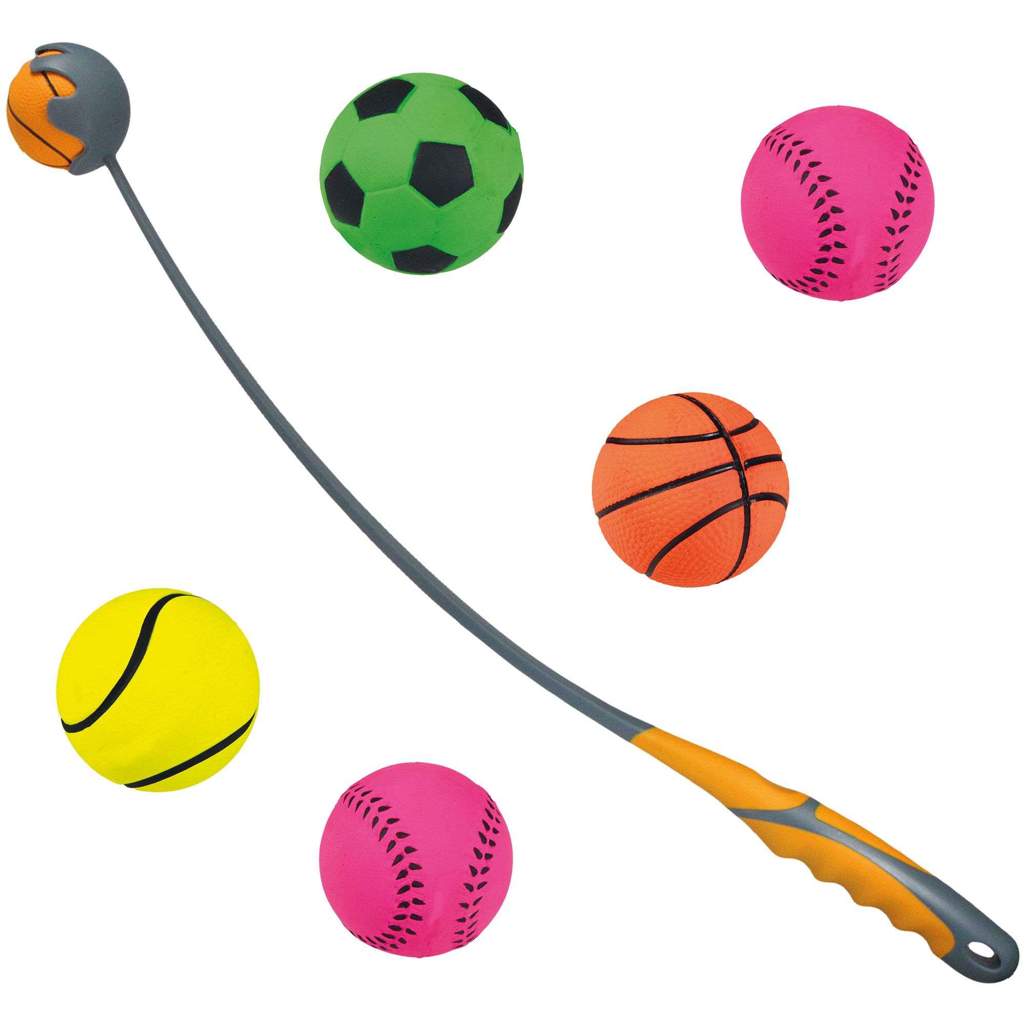 Ballschleuder 60 cm - plus Moosgummiball Ø 6 cm Wurf und Apportierspielzeug - Hundespielzeug