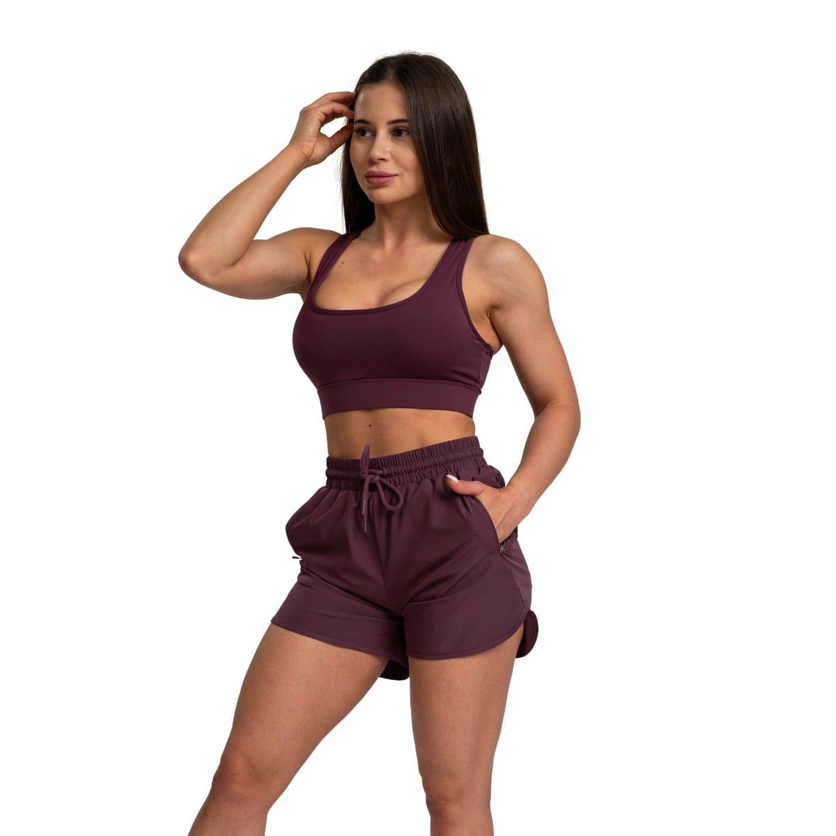 GymBeam Shorts Damen regular mit Kordelzug und Taschen in Eggplant