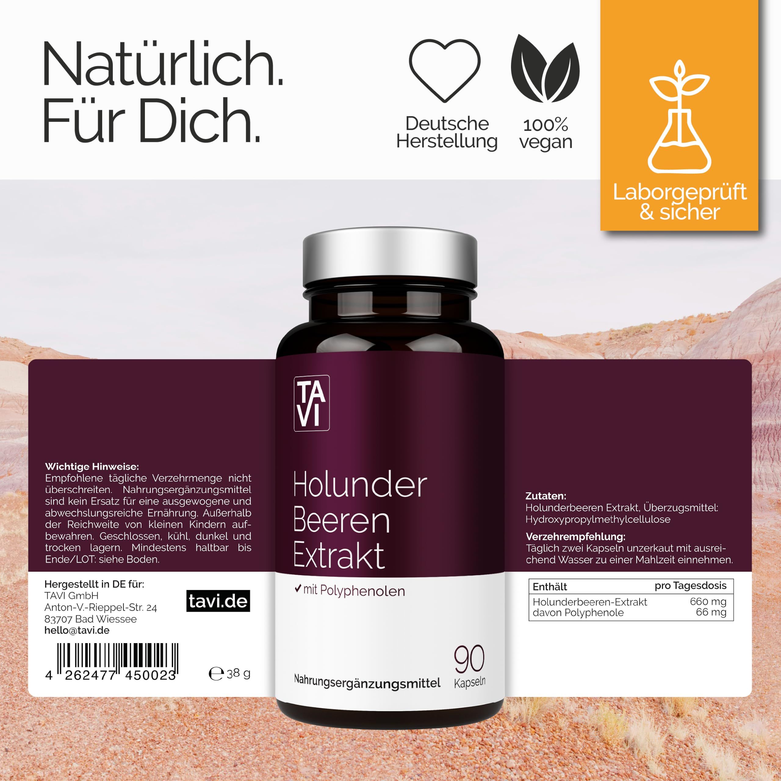 TAVI® Holunderbeeren Extrakt Kapseln (Sambucus nigra 15:1, Polyphenole)