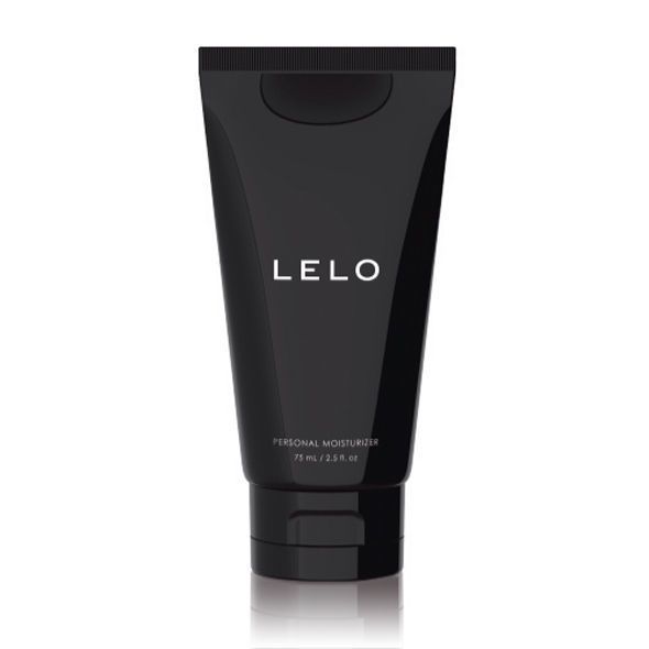 Schwarze Tube mit schwarzem Deckel. Aufschrift: LELO. Unterhalb: Personal Moisturizer. 75 ml / 2.5 fl oz.