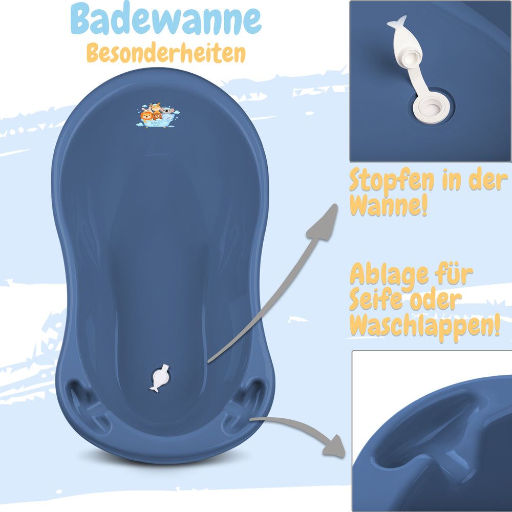 Babykajo 4 Set Baby Badewanne mit Gestell + Wanneneinsatz + Abfluss.
