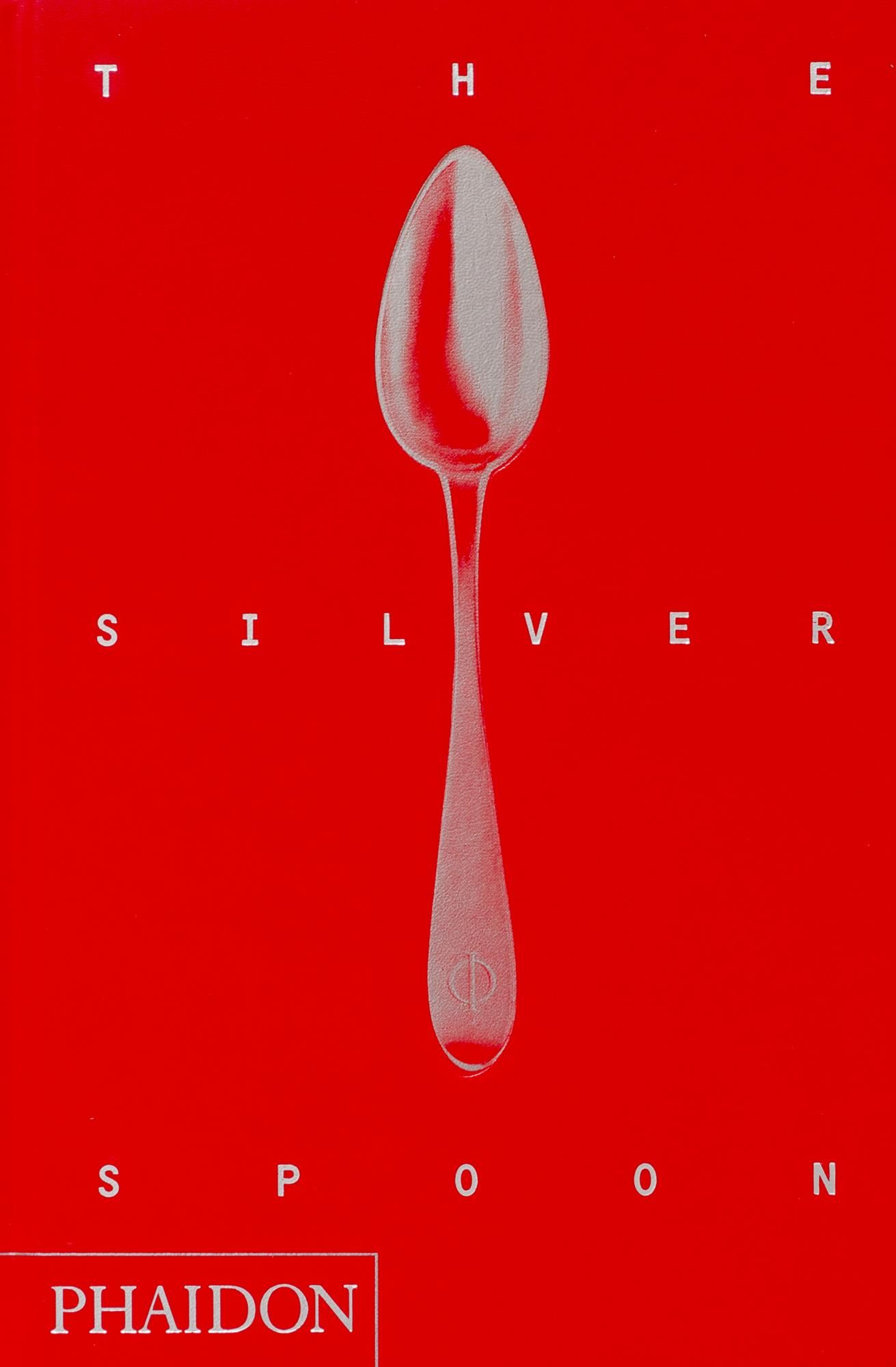 Buchcover mit rotem Hintergrund und silberner Löffel-Illustration. Titel: The Silver Spoon. Verlag: Phaidon.