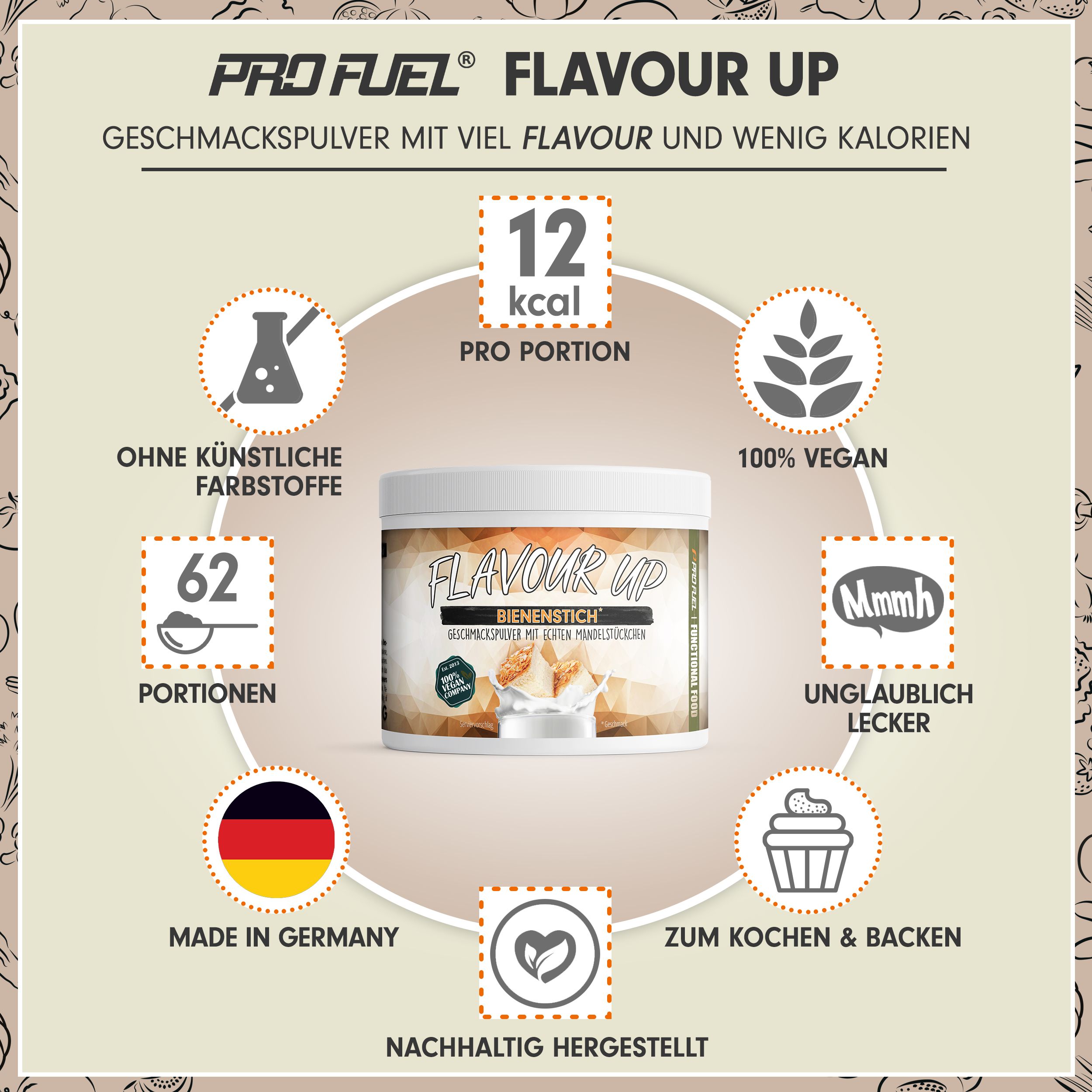 ProFuel - Flavour UP Geschmackspulver Bienenstich nur 12 kcal pro Portion 250 g Pulver