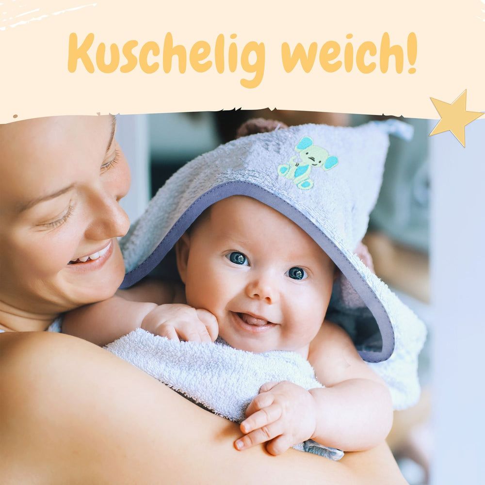 Babykajo Kapuzenhandtuch 80x80cm + 2 Waschlappen - Weiches Babyhandtuch OEKO Text zertifiziert