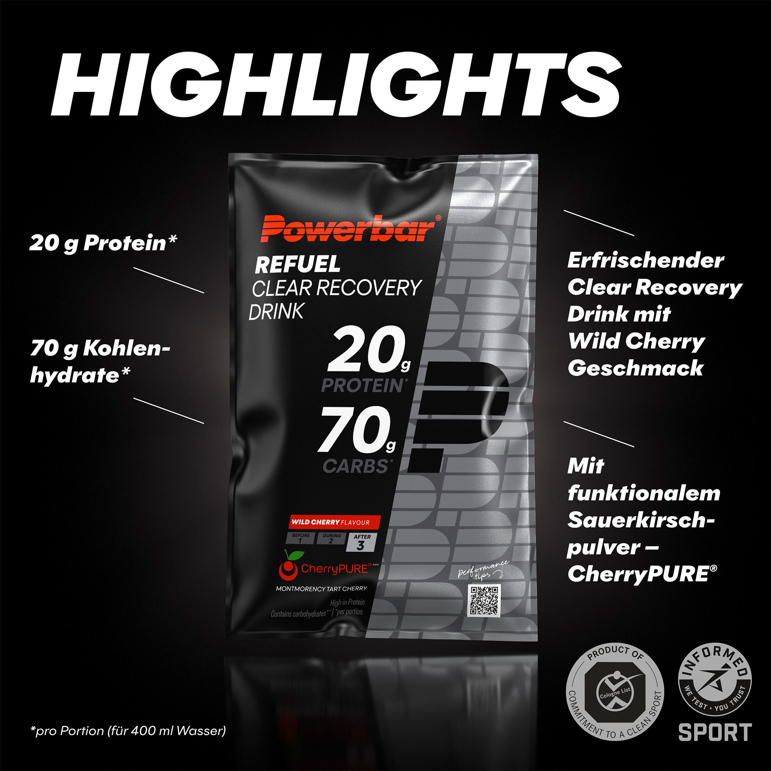 POWERBAR Clear Recovery Drink Black Line Wild Cherry Regeneration Refuel