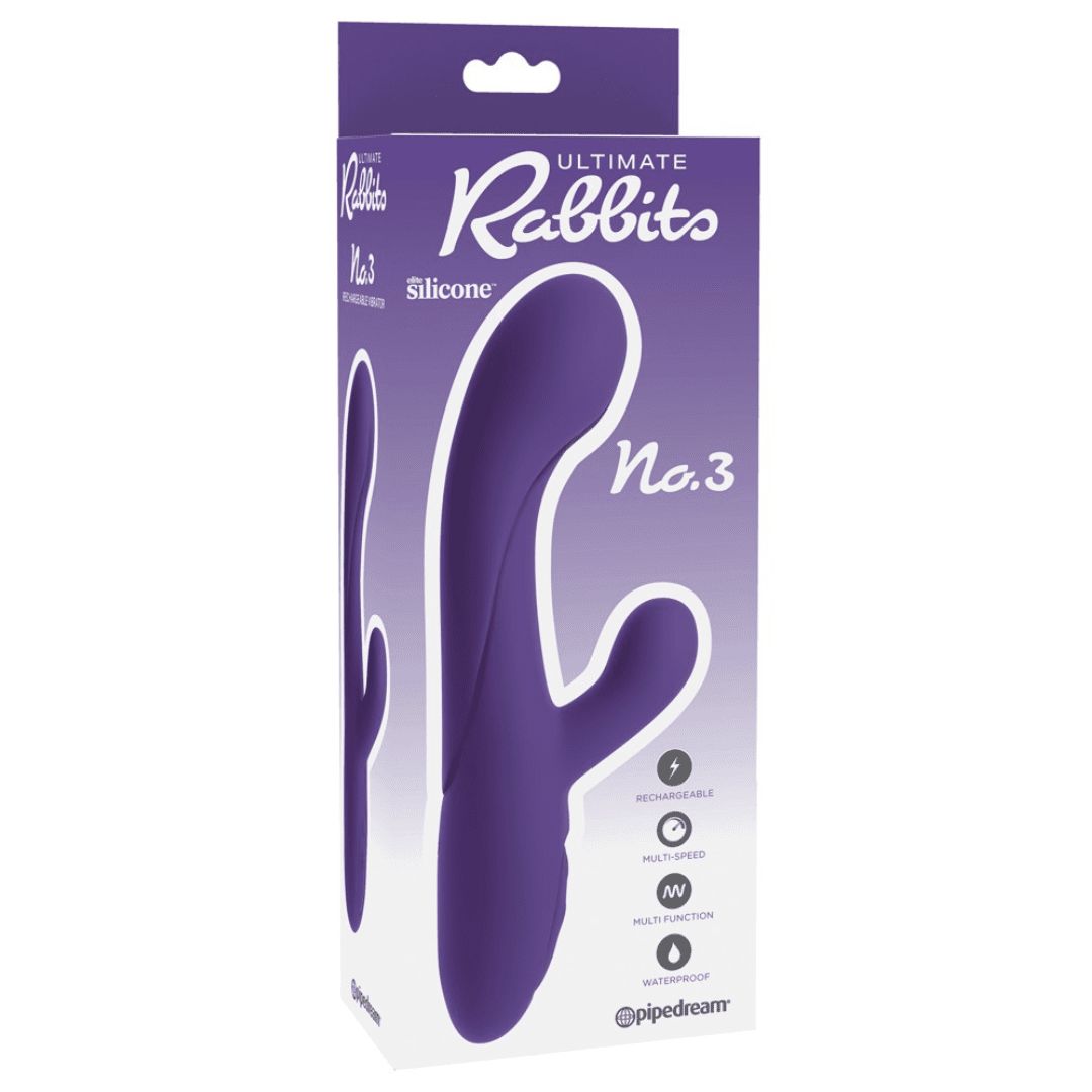Verpackung mit einem lila Vibrator. Auf der Verpackung steht 'Ultimate Rabbits No.3'.