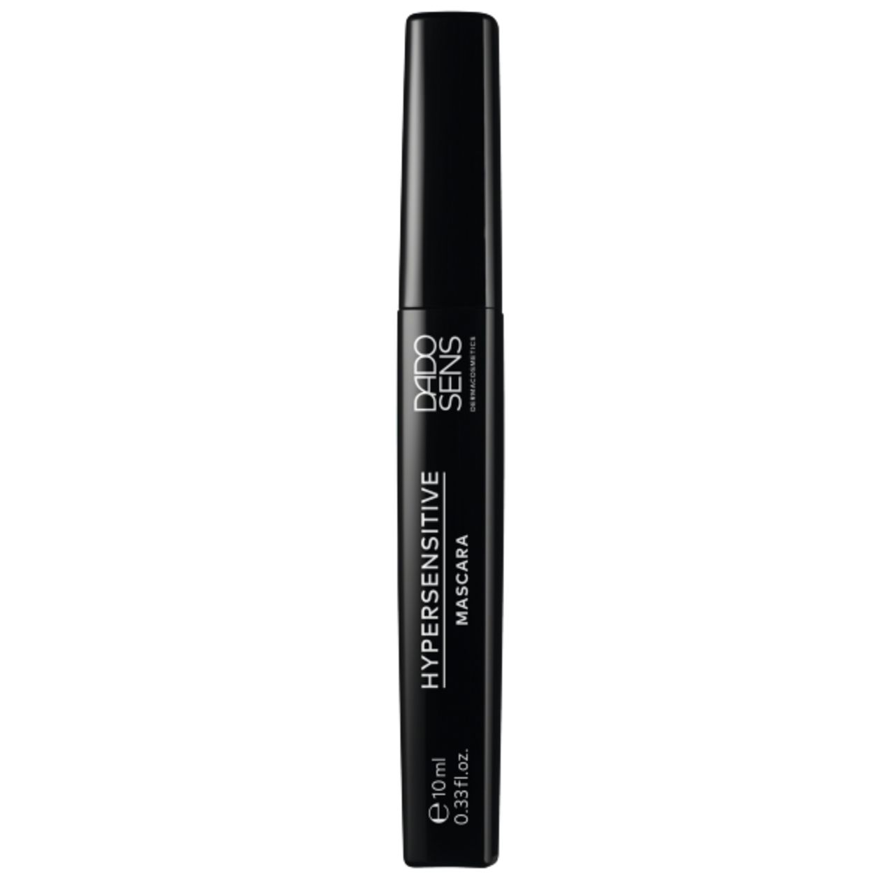 Schwarze Mascarabürste mit Produkttext: Hypersensitive Mascara, Dado Sens. Volumen: 10 ml.