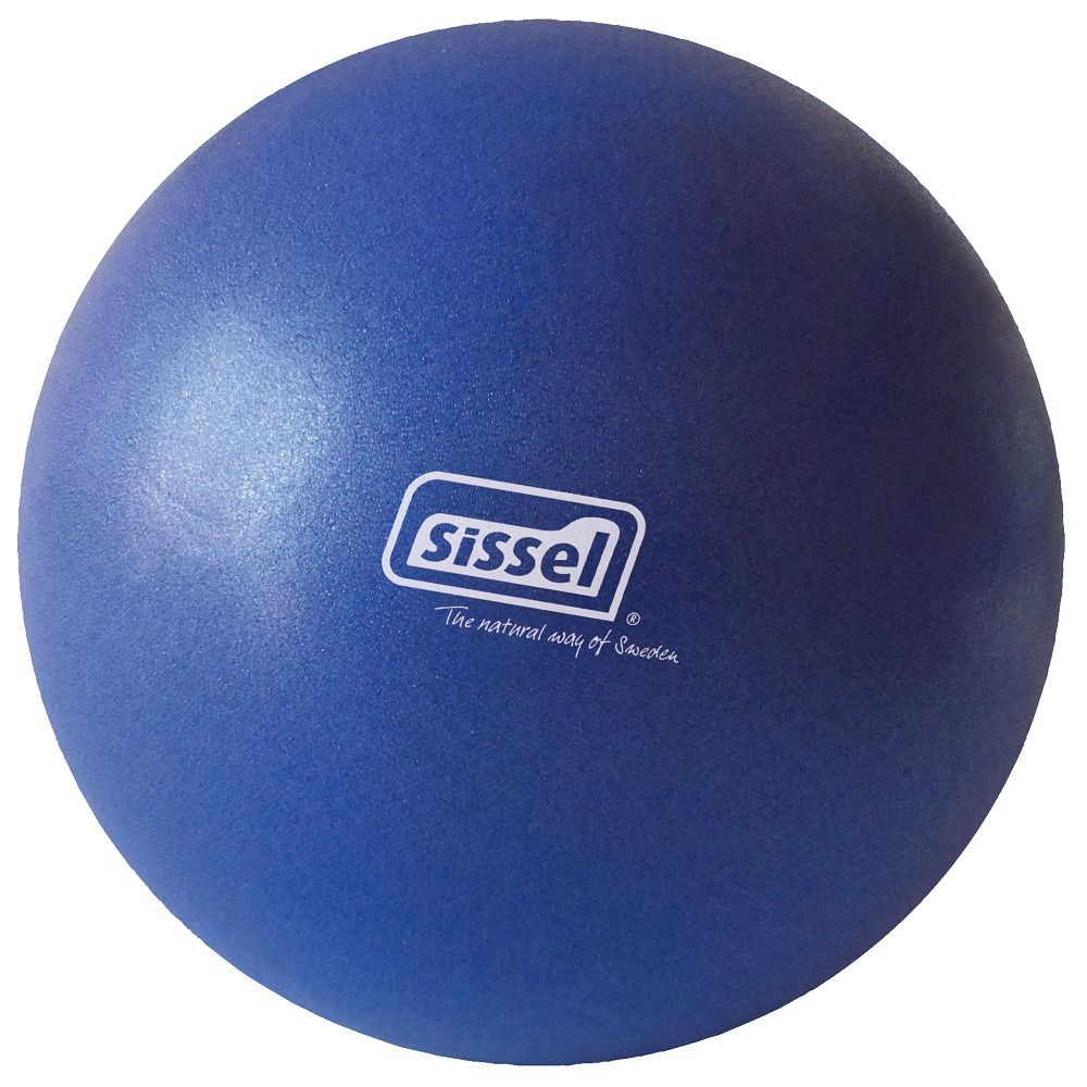 Ein blauer Pilates-Ball mit dem Logo von Sissel. Der Ball hat eine runde Form.