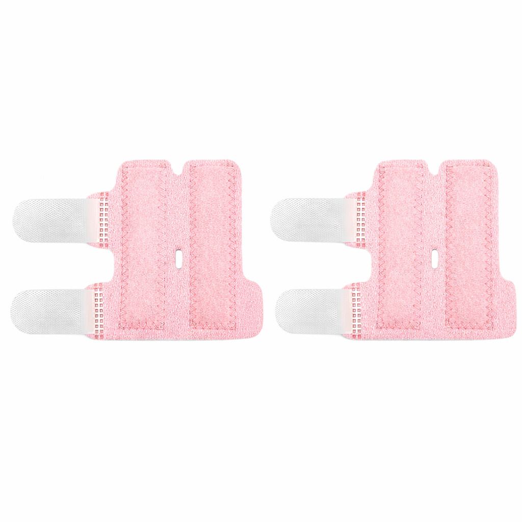 Zwei rosa Fingerschiene-Paare. Mit Klettverschlüssen und Metallschienen. Für Finger geeignet.