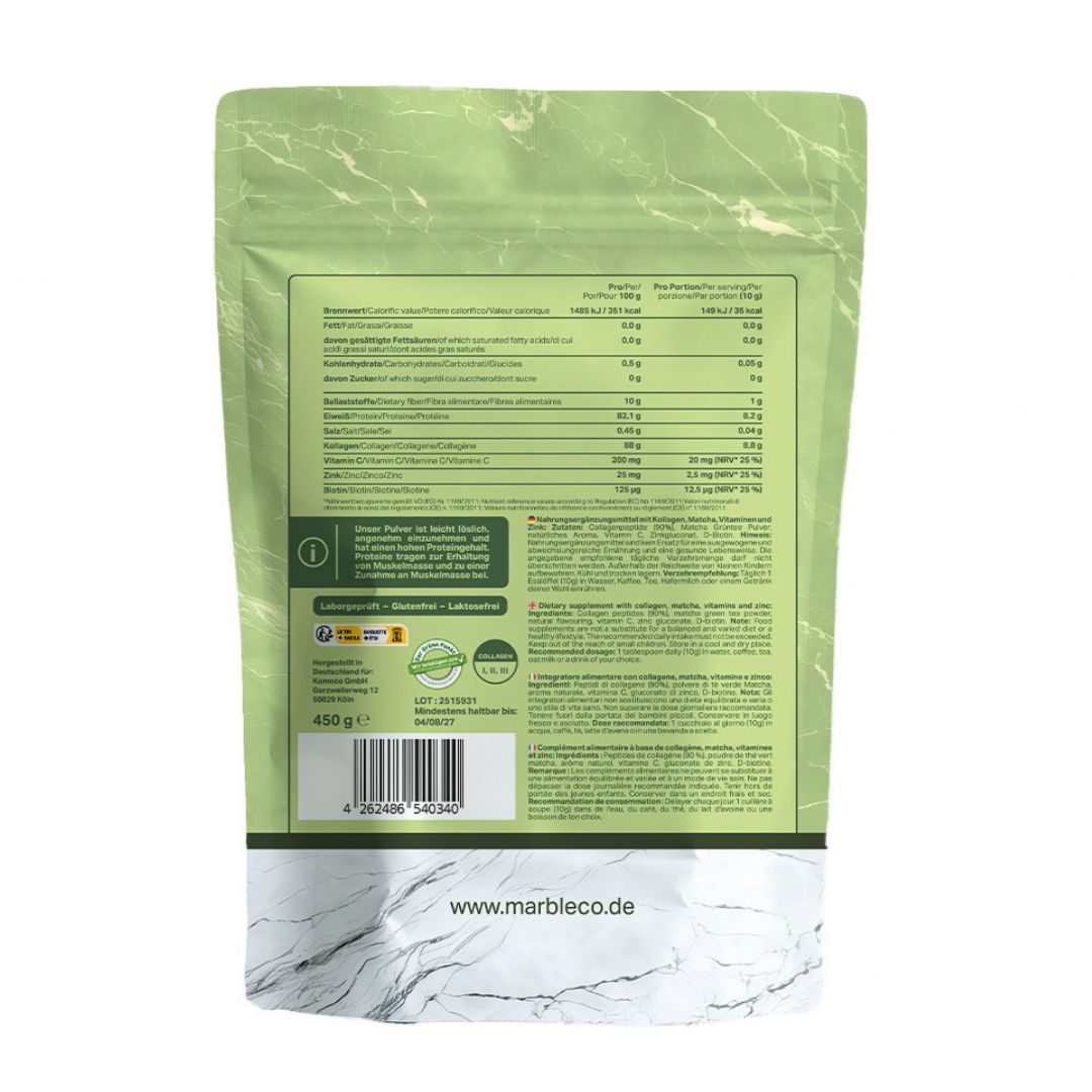 marble Collagen Pro – Matcha 450g | Reines Weidekollagen mit Vitamin C, Zink & Biotin