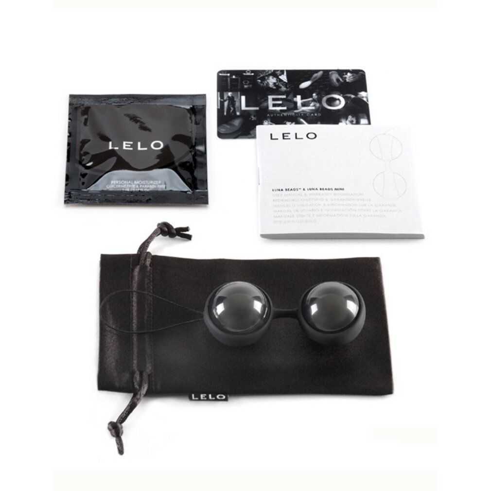 Schwarze LELO Luna Beads Noir Verpackung mit Sichtfenster, zeigt zwei Kugeln.