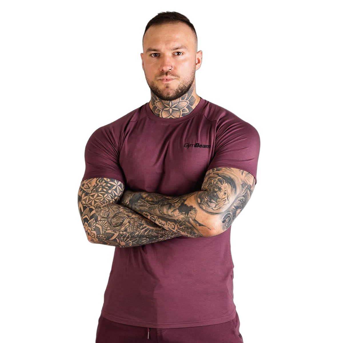 GymBeam T-Shirt Herren Slim mit Kurzarm und Baumwoll-Modal-Elasthan-Mix in Aubergine 1 St