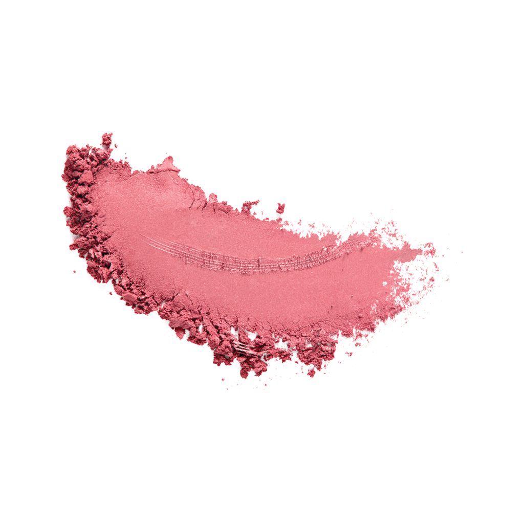 Rosafarbener Puder-Blush-Abstrich auf weißem Hintergrund. Mattes Finish.