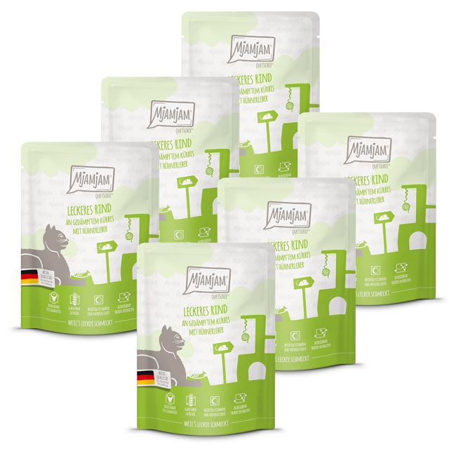 MjAMjAM - Quetschie leckeres Rind an gedämpftem Kürbis 6x300 g Futter