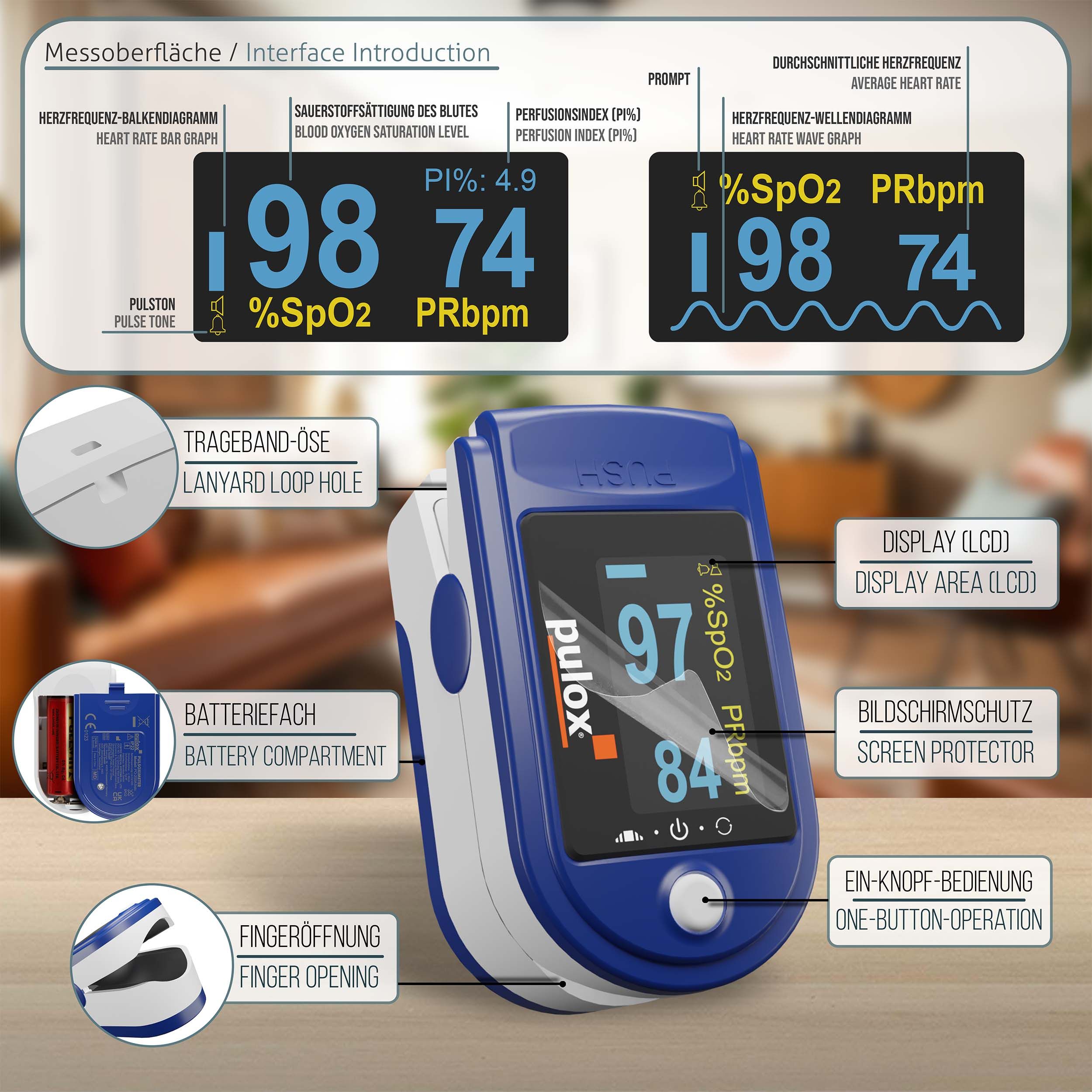 Pulox Po-200A Solo - Finger-Pulsoximeter Blau 1 St Gerät