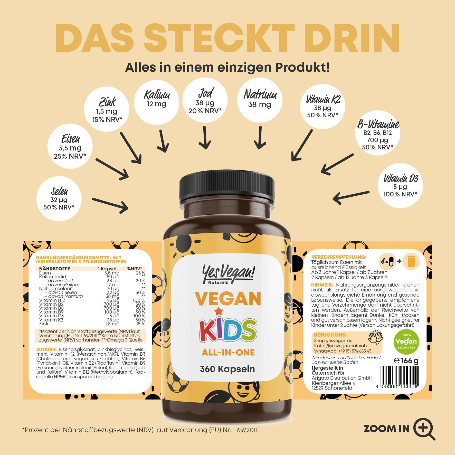 Kinder Vitamine All-in-One (360 Kapseln Multivitamin Komplex)