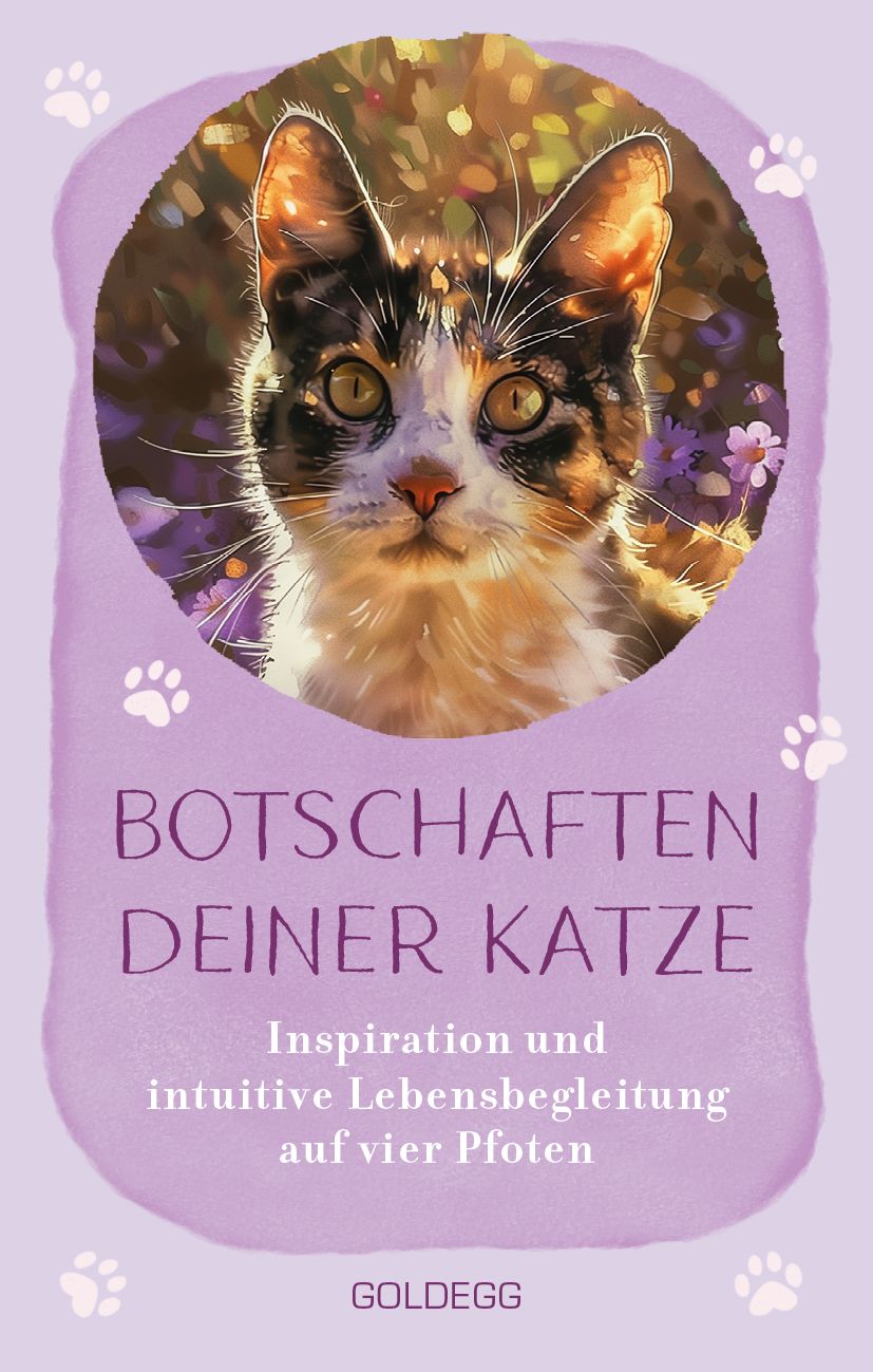 Buchcover mit Katzenporträt. Titel: Botschaften deiner Katze. Untertitel: Inspiration und intuitive Lebensbegleitung.