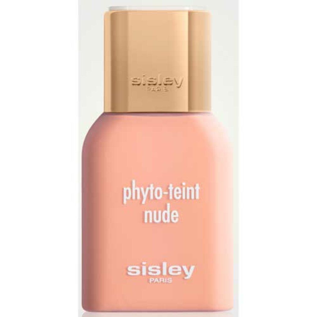 Sisley Phyto-Teint Nude Foundation. Beige Flasche mit goldenem Deckel. Schriftzug: Phyto-Teint Nude und Sisley Paris.